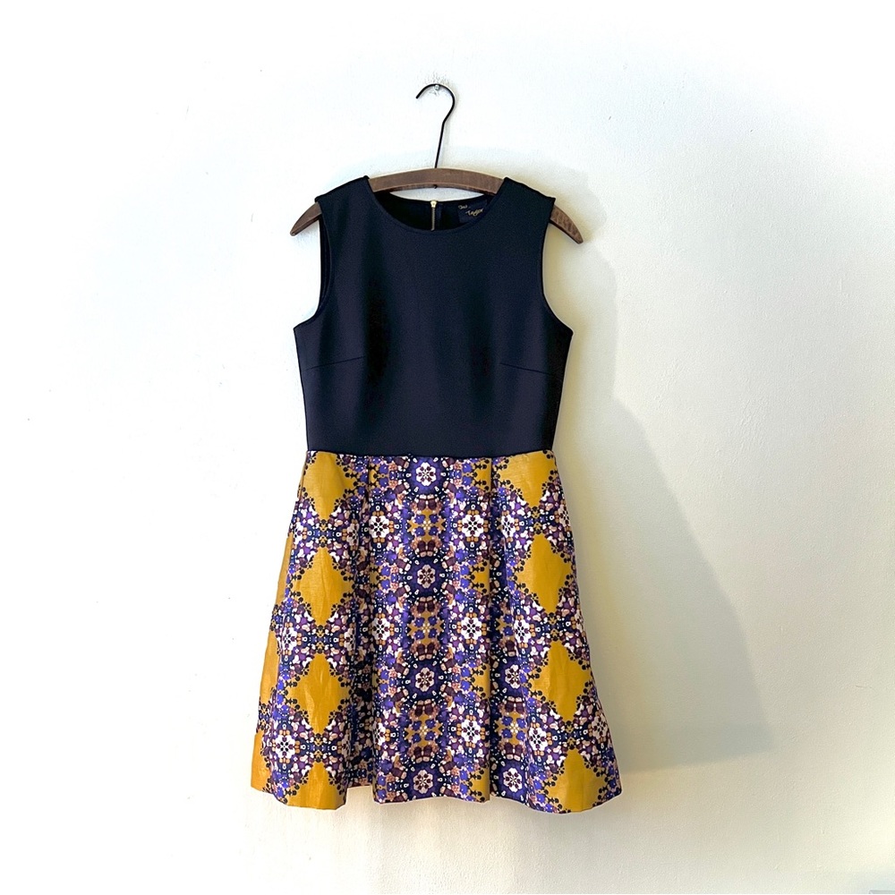 Boho gold & violet floral pattern fit & flare bright summer midi dress 8
